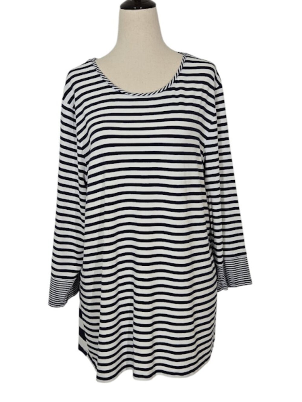 CHICO'S Women’s Striped Tunic Top Size 3 Navy White 3/4 Sleeve  EUC